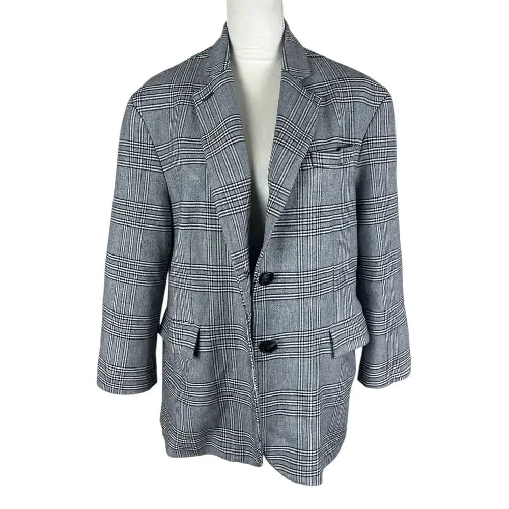 Zara Man Plaid Blazer Jacket Notched Lapel Two Button Front Flap Pocket Size XS